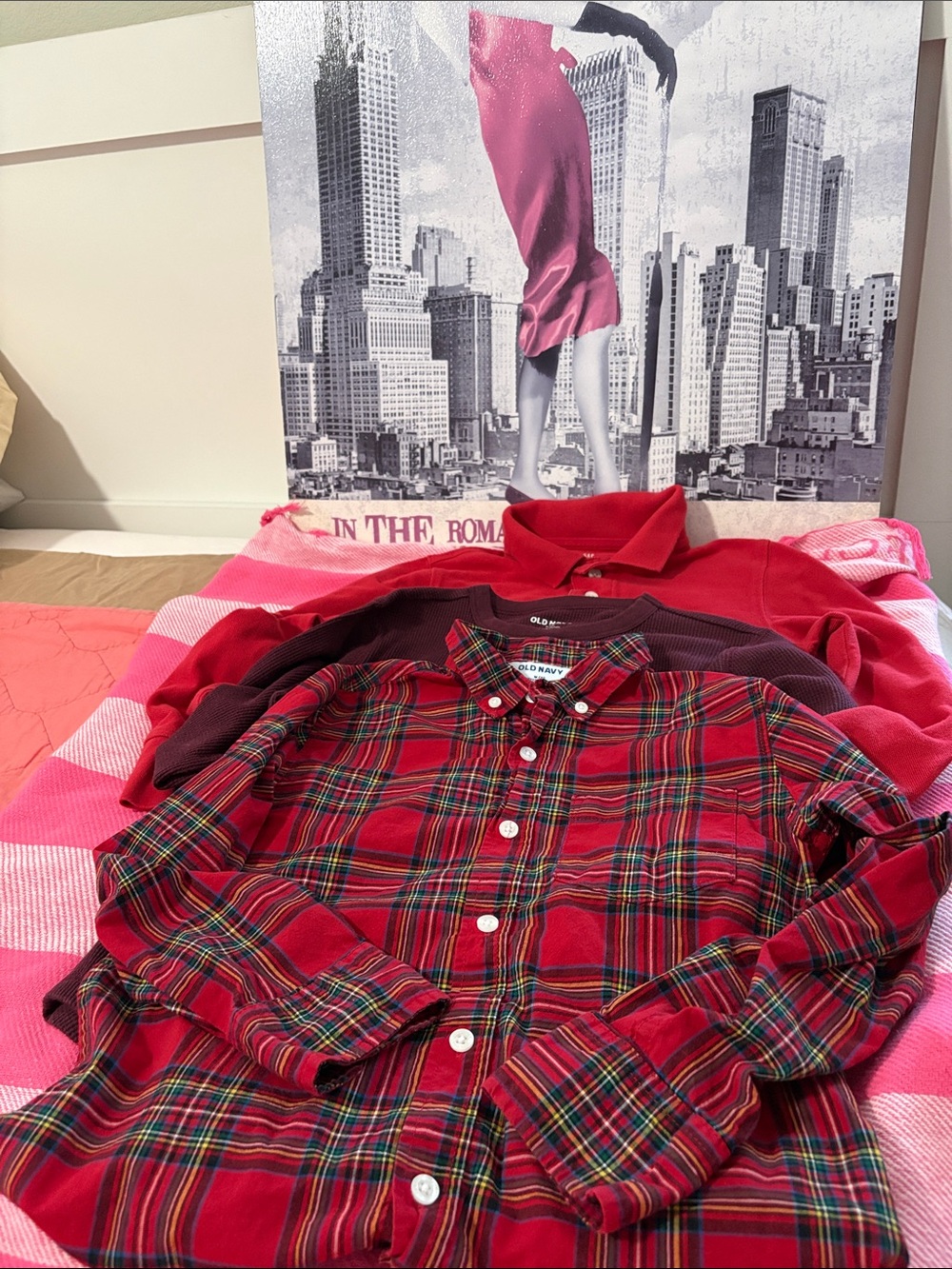 Old Navy Red and Green Plaid Button-Down,  buthermal shirt, long red gap polo